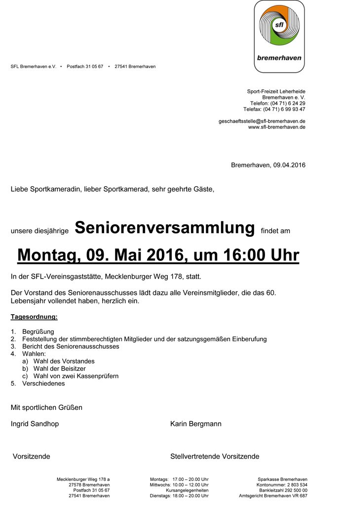 SFL 2016 Seniorenversammlung